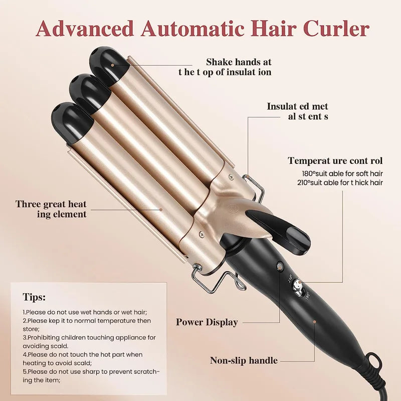 Hair Curler Tourmaline Ceramic 3 Barrel Hair Curling Iron Electric Curl Hair Machine Triple Barrel Hair Curler Hair Styling Tool