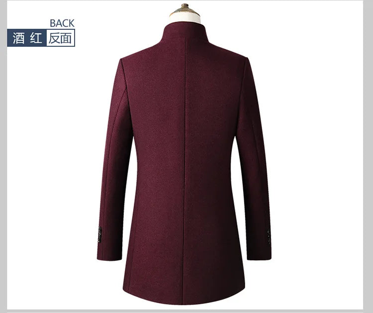 EUR Size S-XXL Autumn Winter Thick Warm Stand-up Collar Woolen Men Coat Business Casual Slim Coat Woolen Jacket Male Windbreaker