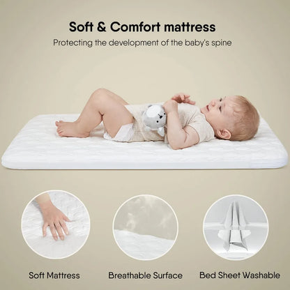 Baby Crib 3-in-1 Bed Sheets, Equipped with Soft Waterproof Mattress, Skin Friendly Breathable Bed Sheets, Bedside Crib