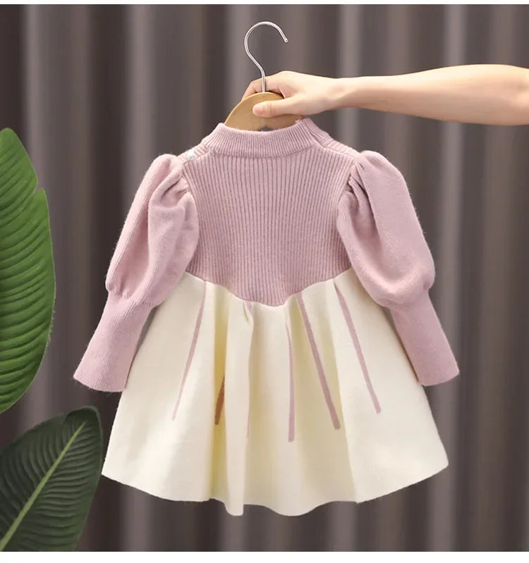 Autumn Winter Girls' Sweater Long Sleeve Dress 2025 Christmas Party Girl Baby Retro Cheongsam Lotus Leaf Knitted Wool Dress