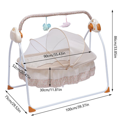 5 Gears Electric Auto-Swing Baby Crib Cradle Sleep Bed Infant Rocker + Net Music Bluetooth Music Adjustable+ Mat