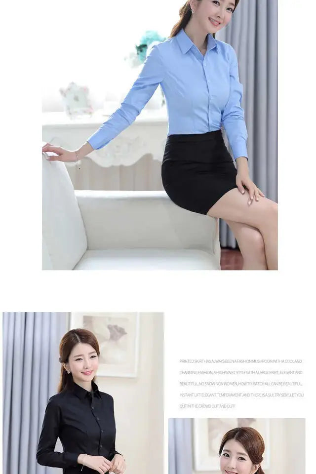 Blue Shirt Women Tops Long Sleeve Blouse Office Ladies Tops Casual Button Up Slim Work Shirts Work Korean Spring Blouse