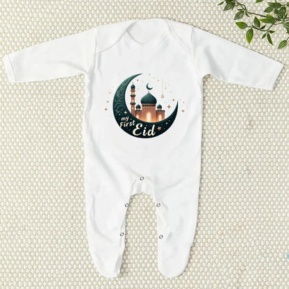 My First Eid/Ramadan Print Baby Sleepsuit Newborn Bodysuit Infant Long Sleeve Romper Ramadan Islamic Muslim Baby Keepsake Outfit