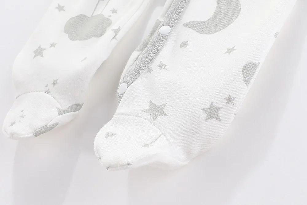 Cotton Newborn Romper Star Moon Printed Footed Baby Bodysuit for Girls Boys Long Sleeve Autumn Toddler Clothes Infant Onesie