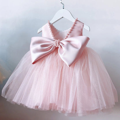 Toddler Baby Girls Summer Big Bow Baptism Dresses for Birthday Party Wedding Dress Children Costumes Princess Fluffy Prom Gown