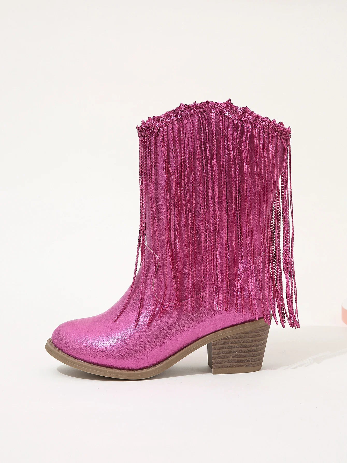 Children Boots Versatile Tassels Pink Elegant 2024 New Performance Girls Boots Low Heels Shiny Solid Color Britain Princess Boot