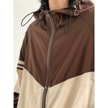 Men Jackets Hooded Baggy Patchwork Contrast Color Fashion Comfortable Waterproof Leisure Daily Retro Outer Japanese Style Chic