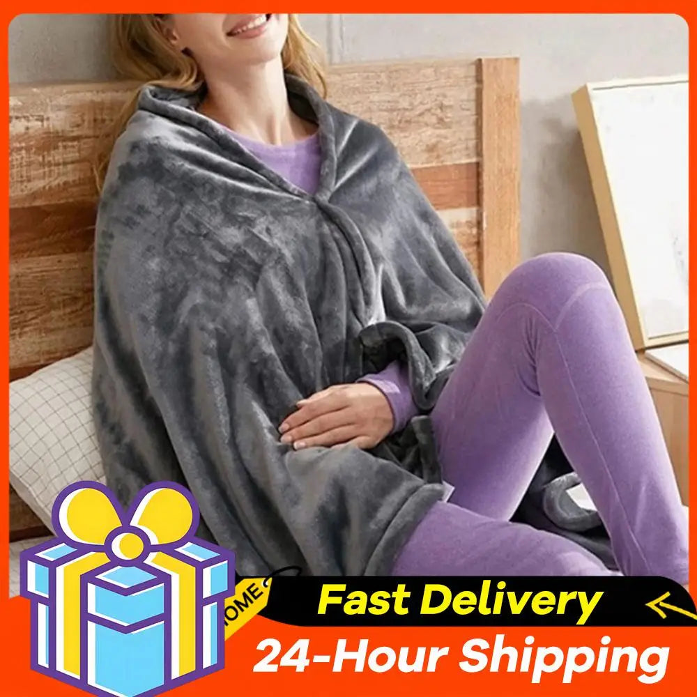 3 Heating Levels Fleece Heated Blanket Wearable Warmer Coral Velvet Blanket Quickly Heated Cape Pad USB Electric Heated Blanket