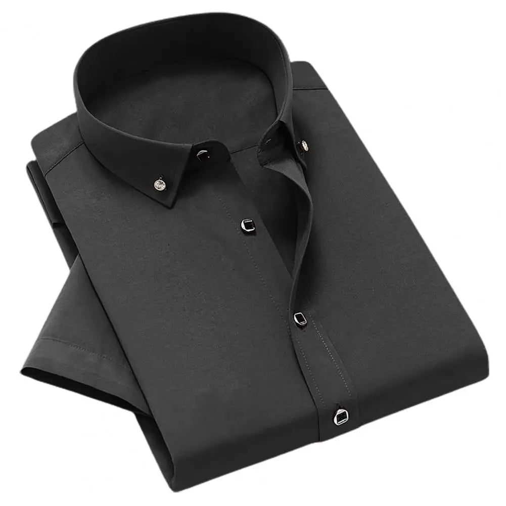 White Men Business Shirt  Pure Colors Breathable Men Shirt Short Sleeve Formal Top