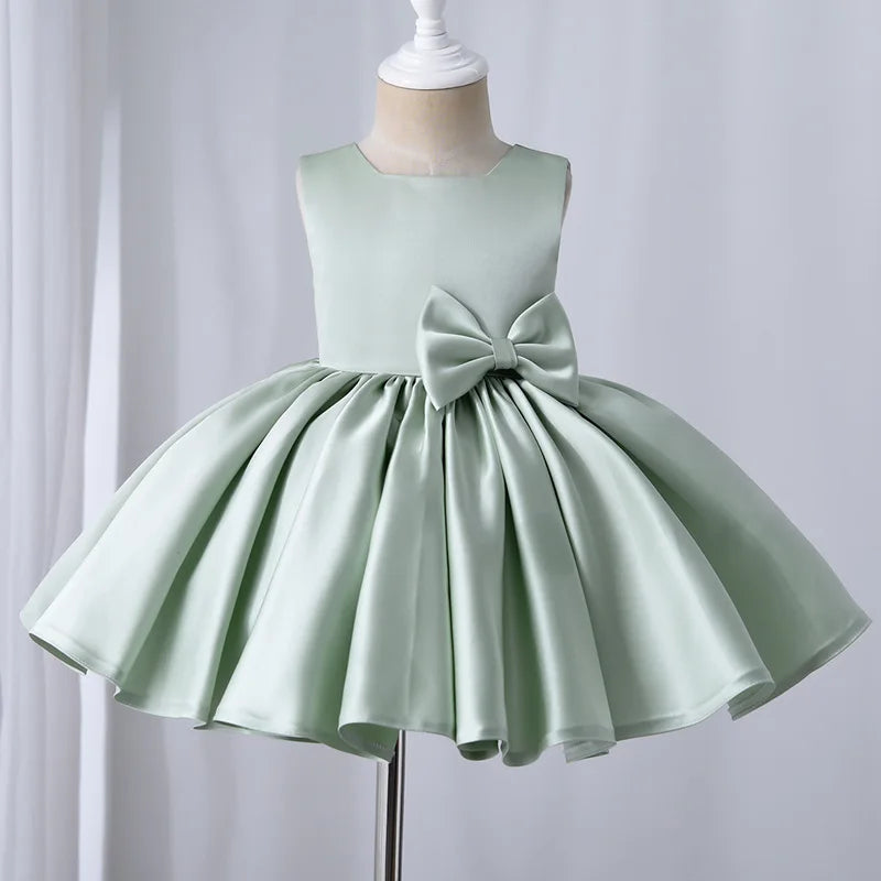 Toddler Baby Girls Summer Big Bow Baptism Dresses for Birthday Party Wedding Dress Children Costumes Princess Fluffy Prom Gown