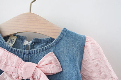 Newborn baby Girls Spring fall clothes Outfits Bow Denim Dress costume for toddler baby Girl cloth 1 year Birthday Dresses dress