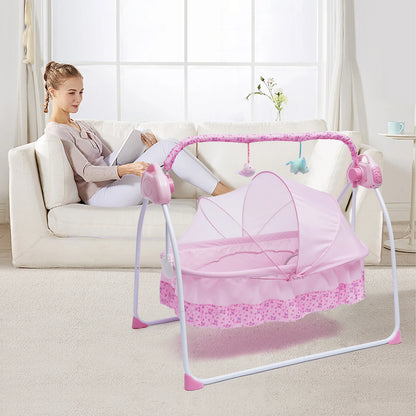 5 Gears Electric Auto-Swing Baby Crib Cradle Sleep Bed Infant Rocker + Net Music Bluetooth Music Adjustable+ Mat