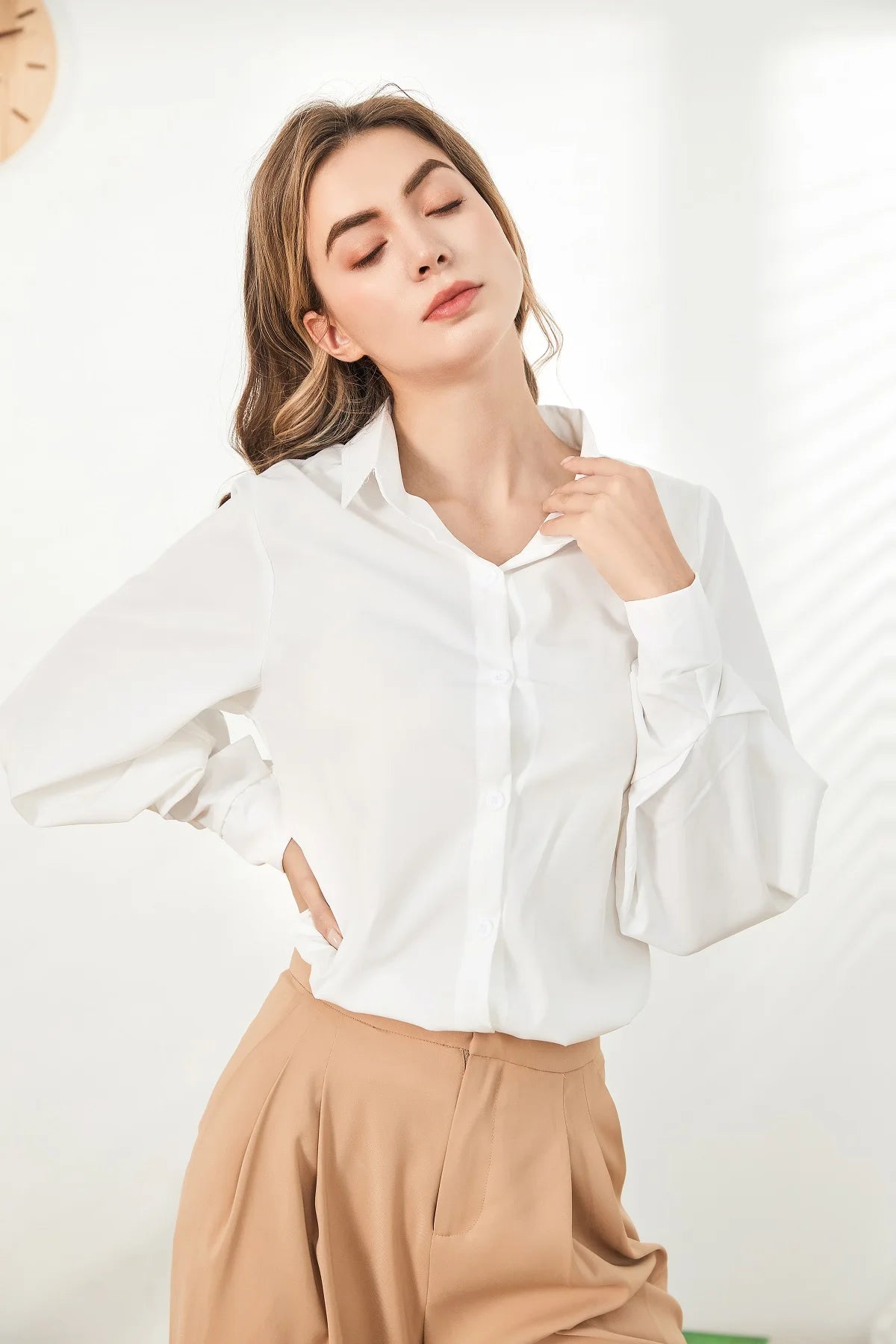 Lantern Sleeves Vintage Shirts Women Elegant White Women's Blouse with Lush Sleeves 2025 Fashion Button Up Shirt Black dropship