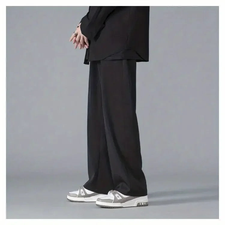 2025 Spring New Solid Color Straight Pants Man Elastic Waist Loose Casual Harajuku Trousers Japanese Style Thin Style Clothes