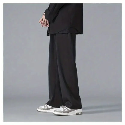 2025 Spring New Solid Color Straight Pants Man Elastic Waist Loose Casual Harajuku Trousers Japanese Style Thin Style Clothes