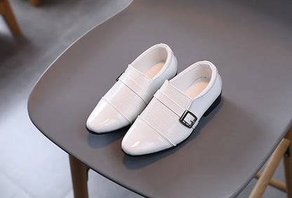 Boys Leather Shoes 2022 Spring Autumn Kids Performance Mary Janes Shoes for Party Wedding Shows Solid Black Slip-on Shoes