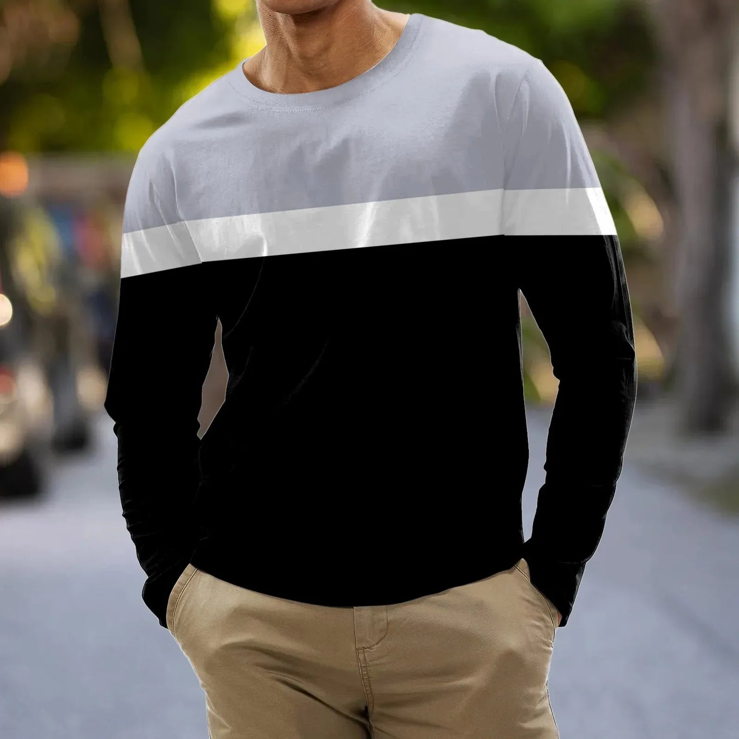 Fashion Autumn  Men's Cotton Pullover Long Sleeve Tops T-shirts 3d Printed  Graphic  Stripe O Neck  Casual  Oversized Tee 2025