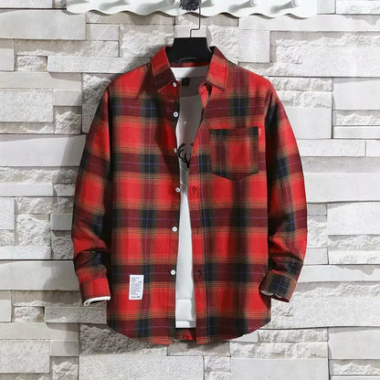 Spring New Korean Style Plaid Shirts Men's Handsome Long-sleeved Loose Casual All-matching Shirt Coats 2025 Trend Men's Clothing