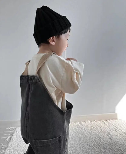 2025 Spring Boy Baby Pocket Overalls Loose Infant Suspenders Jumpsuit Retro Toddler Jeans Kids Casual Pants Girl Cotton Trousers
