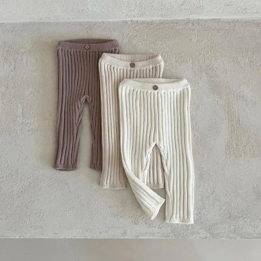 2025 New Infant Toddler Cotton Ribbed Knit Leggings Solid Baby Trousers Autumn Children Pp Pants Baby Boy Girl Stretch Leggings