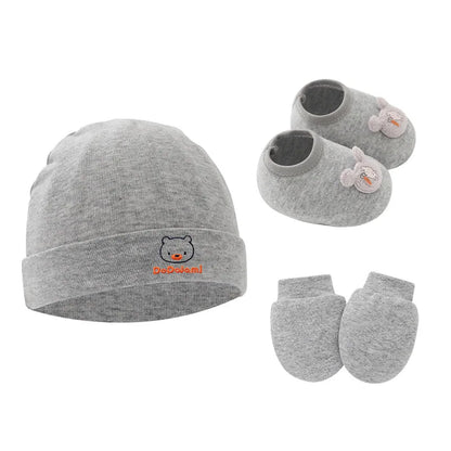 New Newborn Baby Cotton Beanies Hospital Hat Mittens Shoes Sets Solid Stretchy Infant Warm Cap Gloves 0-1 Years Old