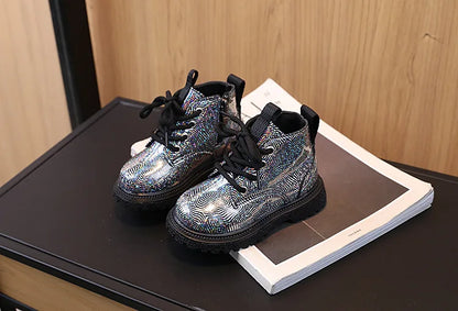 Kids Shoes Boots for Girl Spring Autumn New Toddlers Leather Boots Fashion Glossy Children's Platform Ankle Boots Side Zipper