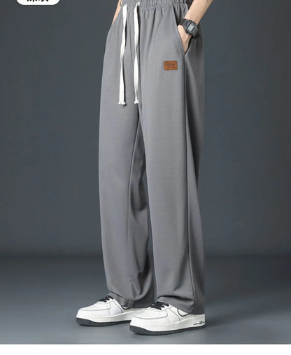 Spring Summer Men Oversize Casual Pants Fashion New Male Drawstring Elastic Waist Solid Loose Sports Wide Leg Straight Trousers