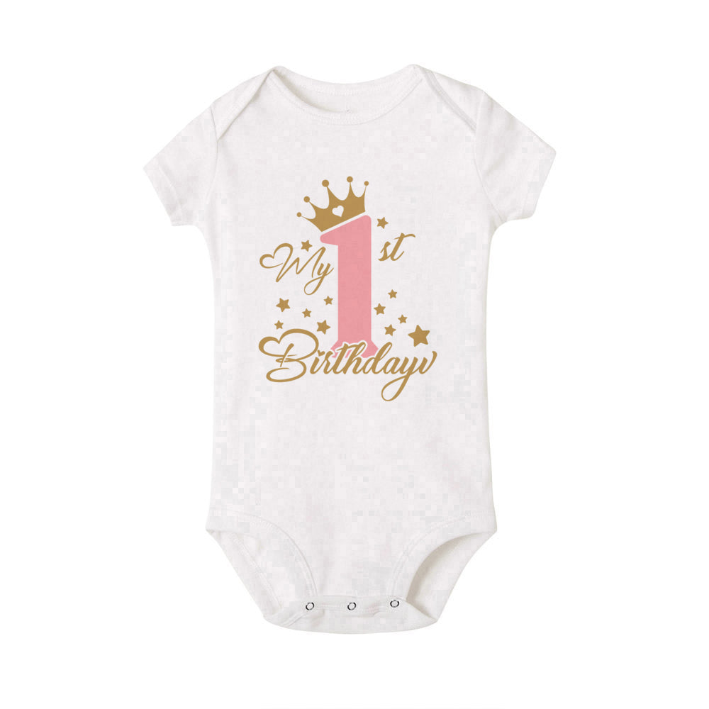My 1st Birthday Print Baby Romper Infant Bodysuit Newborn Short Princess Sleeve Jumpsuit Baby Girl Birthday Party Outfit Clothes