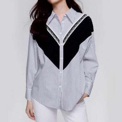Women's Shirt High-End and Elegant Commuting Office Women's Shirt with Patchwork Stripes Loose Casual Ladies Fashion Shirts
