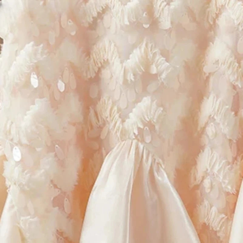 2025 Girls New High-end Dress Costumes Formal Clothes Beige Summer Matching Clothes White Short Sleeves Princess Party Wedding