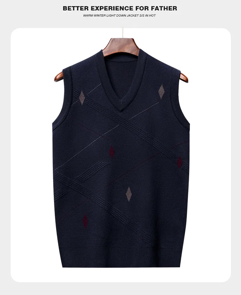 Men's Vest Knitted V-neck Young Business Sleeveless Jacquard Banquet Base Fashion Men's Vest