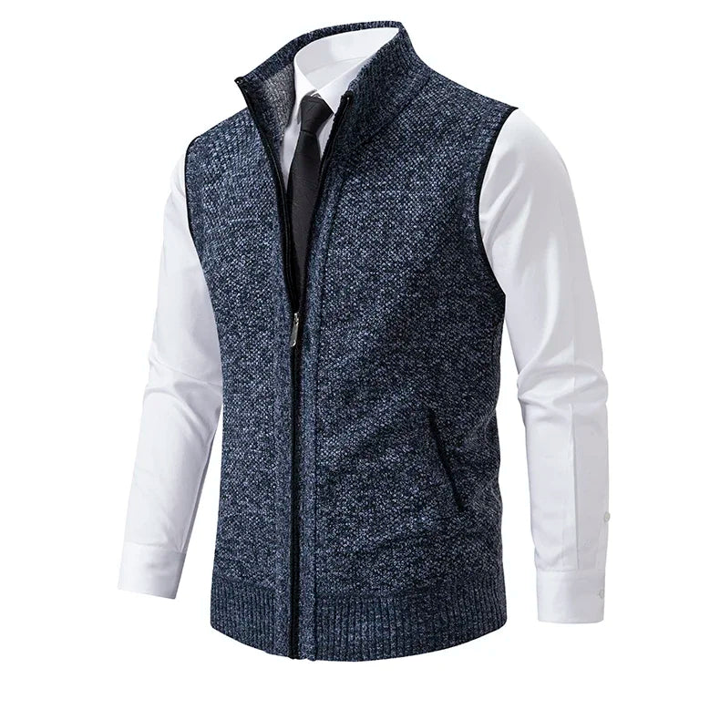 Vest Men Knitted Sleeveless Sweater Jacket Wool Velvet Zipper Cardigan Turn-down Pullovers Turtleneck Sweater coat Knit Waistcoat