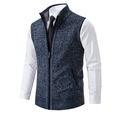 Vest Men Knitted Sleeveless Sweater Jacket Wool Velvet Zipper Cardigan Turn-down Pullovers Turtleneck Sweater coat Knit Waistcoat