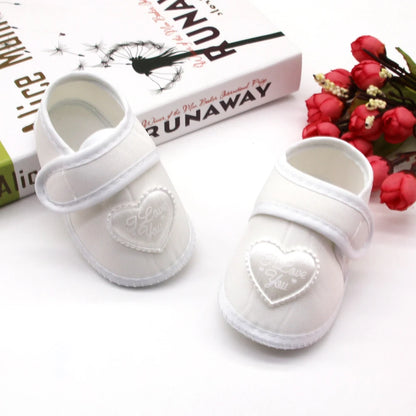 Infant Baby Girls Flats Letter Printing Love Pattern Soft Sole Non-slip Flower Princess Wedding Dress Walking Shoes for Newborn