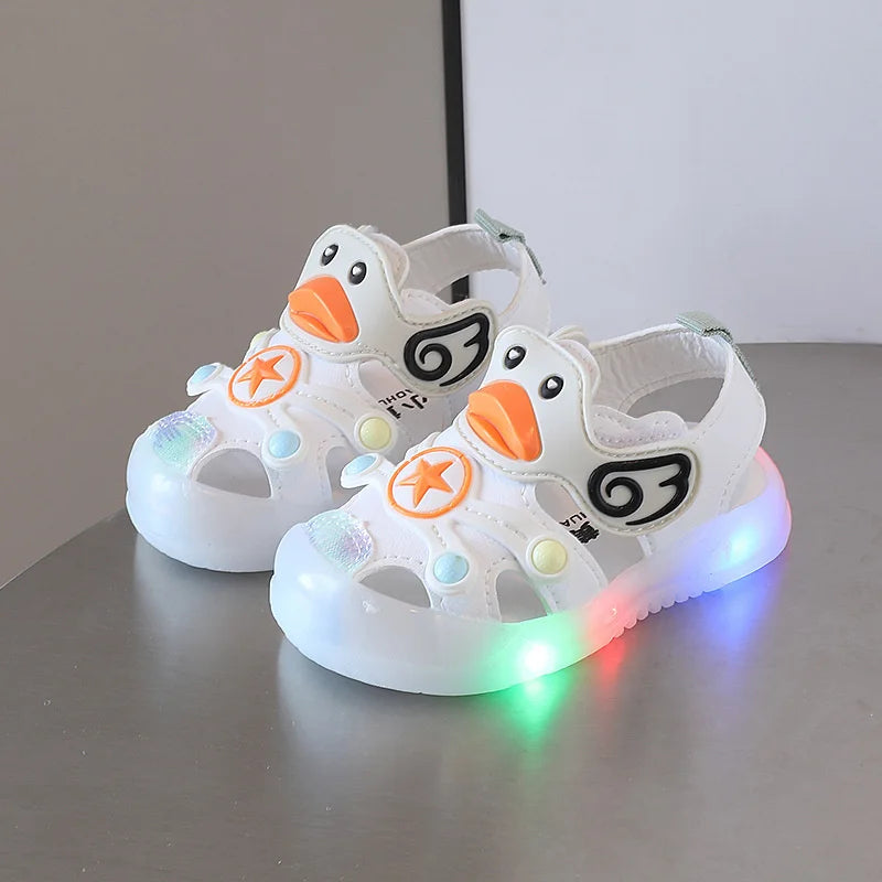 Little Duck Light-up LED Sandals for First Walker Anti-kick Baby Shoes for 0-3 Years Old Pre walker Soft Sole Cartoon for Girl