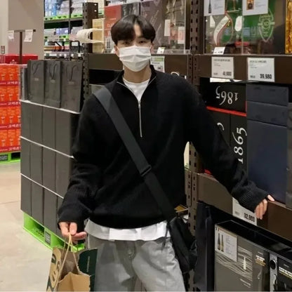 2025 Spring Autumn Men New Fashion Men Loose Half-high Collar Zipper Pullover Knitted Sweater Jacket  All-match Clothing