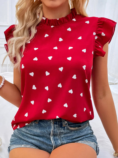 Fashion Chiffon Print Women's Shirt Casual Ruffle Short Sleeve Top Pink Chic Woman Blouse And Shirts Elegant Blouses Summer 2025