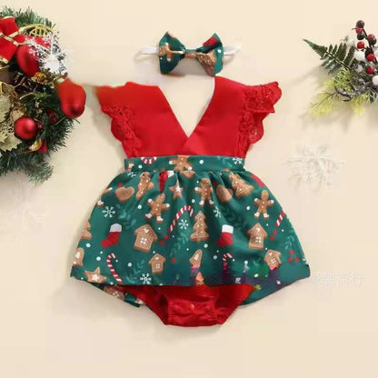 Children's Clothing New 2-piece Red Flower Baby Clothing Newborn Girl Lace Dress Princess Skirt Clothing 0-24M Princess Dress