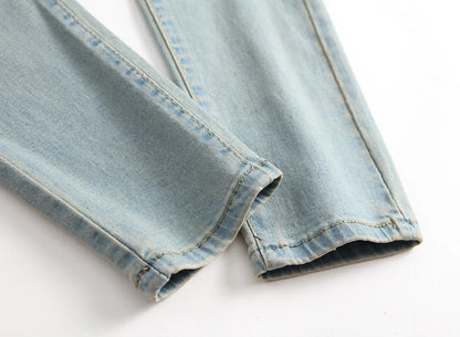 Punk Street Style Ripped Skinny Jeans Men Vintage Wash Solid Denim Trouser Men's Casual Slim Fit Pencil Denim Holes Pants 2025