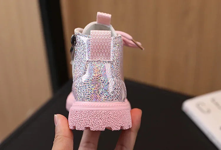 New Children's Autumn Boots Glossy Girls Causal Leather Boots Fashion Versatile Kids Princess Ankle Short Boots Round-toe Zipper