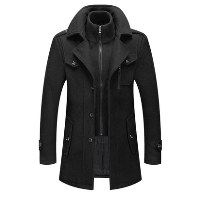 Autumn Winter Men's Woolen Coat Fashion Double Neck Coat Solid Color Long Sleeve Jacket