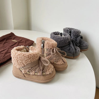 Children Lambswool Snow Boots Baby Cute Warm Winter Infant Shoes Boys Girls Fashion Short Boots With Thick Fur