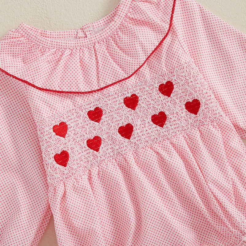 My First Valentines Day Baby Girl Outfit Newborn Heart Smocked Bubble Romper Bodysuit Cute Valentines Day Clothes