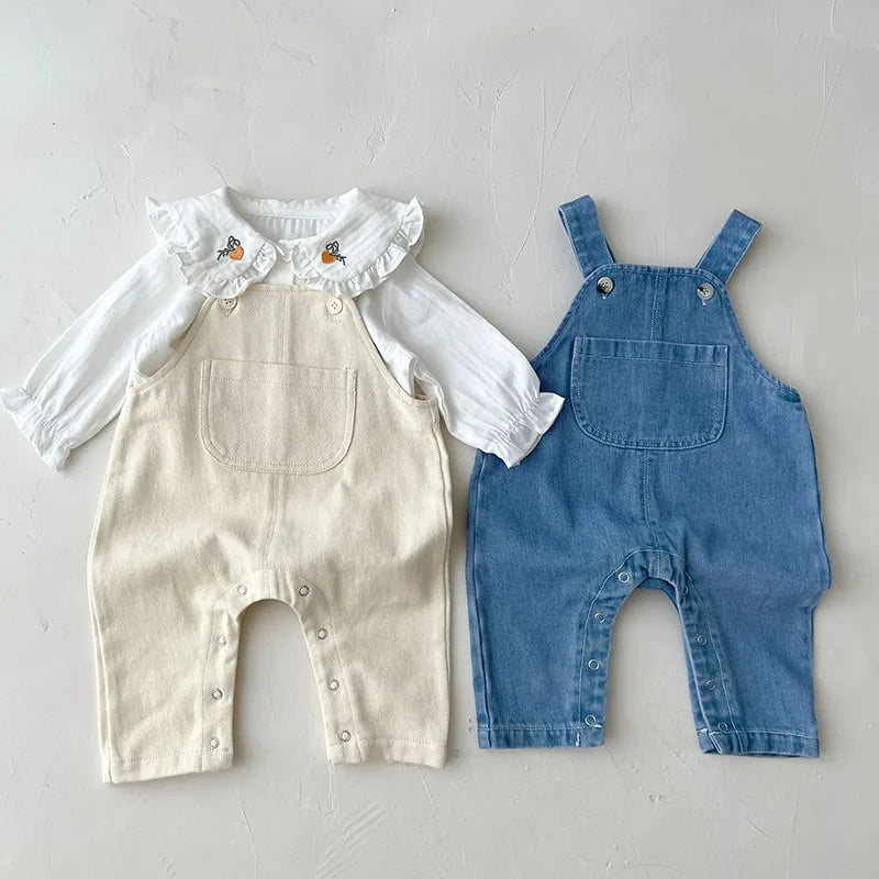 Children Clothes Suit Infant Baby Girls Clothing Set Long Sleeve Embroidered Shirt+ Denim Jumpsuit Autumn Spring Clothes Suit