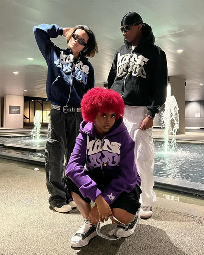 Retro Star and Letter Printed Zipper Hoodies 2025 Spring Autumn Harajuku Y2K Women and Men Fashion Hip Hop Long Sleeve Hooded