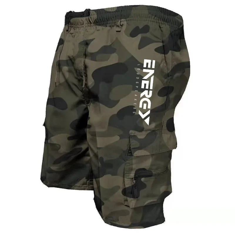 Outdoor Cargo Shorts Male Overalls Elastic Waist Cycling Shorts Multi-pockets Loose Work Shorts Quick Dry Sport Printed Trousers