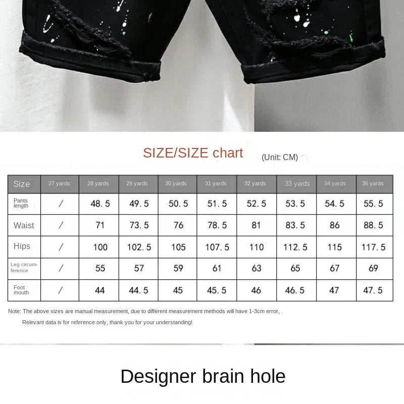 Fashion Summer New Casual Denim Jeans Knee Length Shorts for Men Black Cowboy Low Rise Ripped Holes Boyfriend Men's Denim Shorts