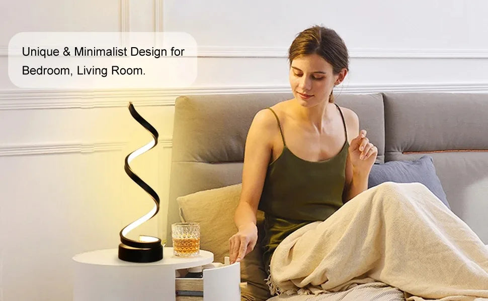 Table Lamps for Living Room, Modern Spiral Dimmable LED Table Lamp, Small Bedside Lamps, Nightstand Lamp for Bedroom Office Home
