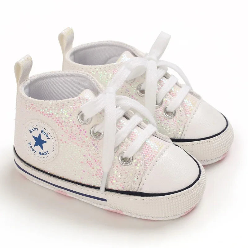 Baby Shoes Bling Canvas Infant Baby Girls Shoes Lace-up Comfortable Boy Sneaker Soft Sole Anti-slip Toddler First Walkers