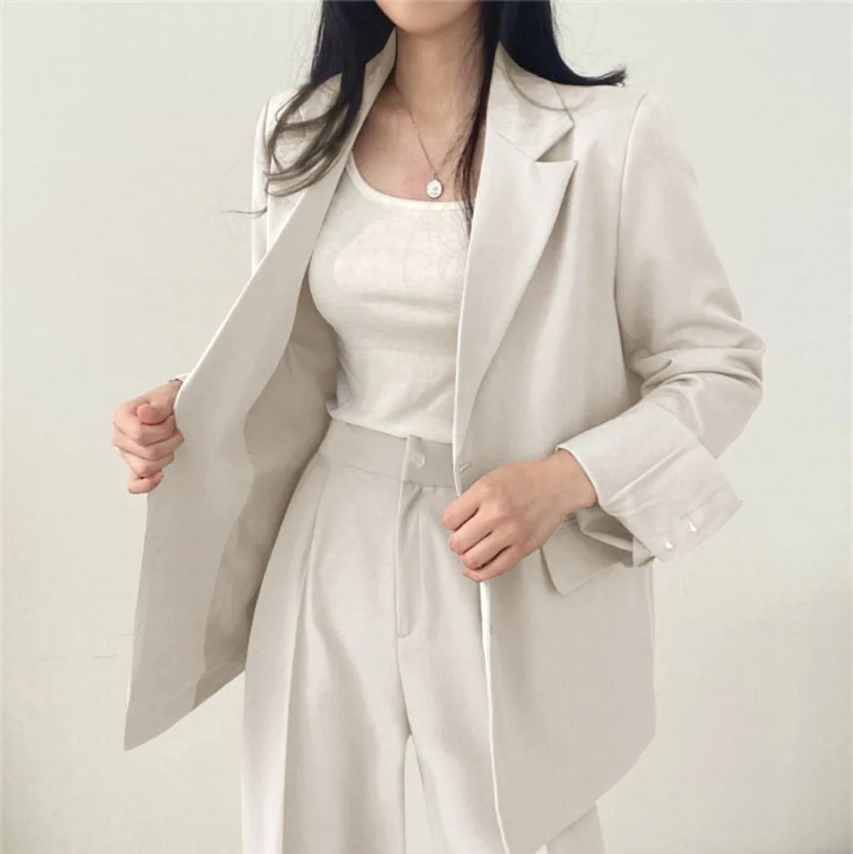 Korean Fashion Spring Women's Suits Casual Top Trousers 2 Piece Sets Women's Outfits Coats Slim Fit Blazers for Women Clothing